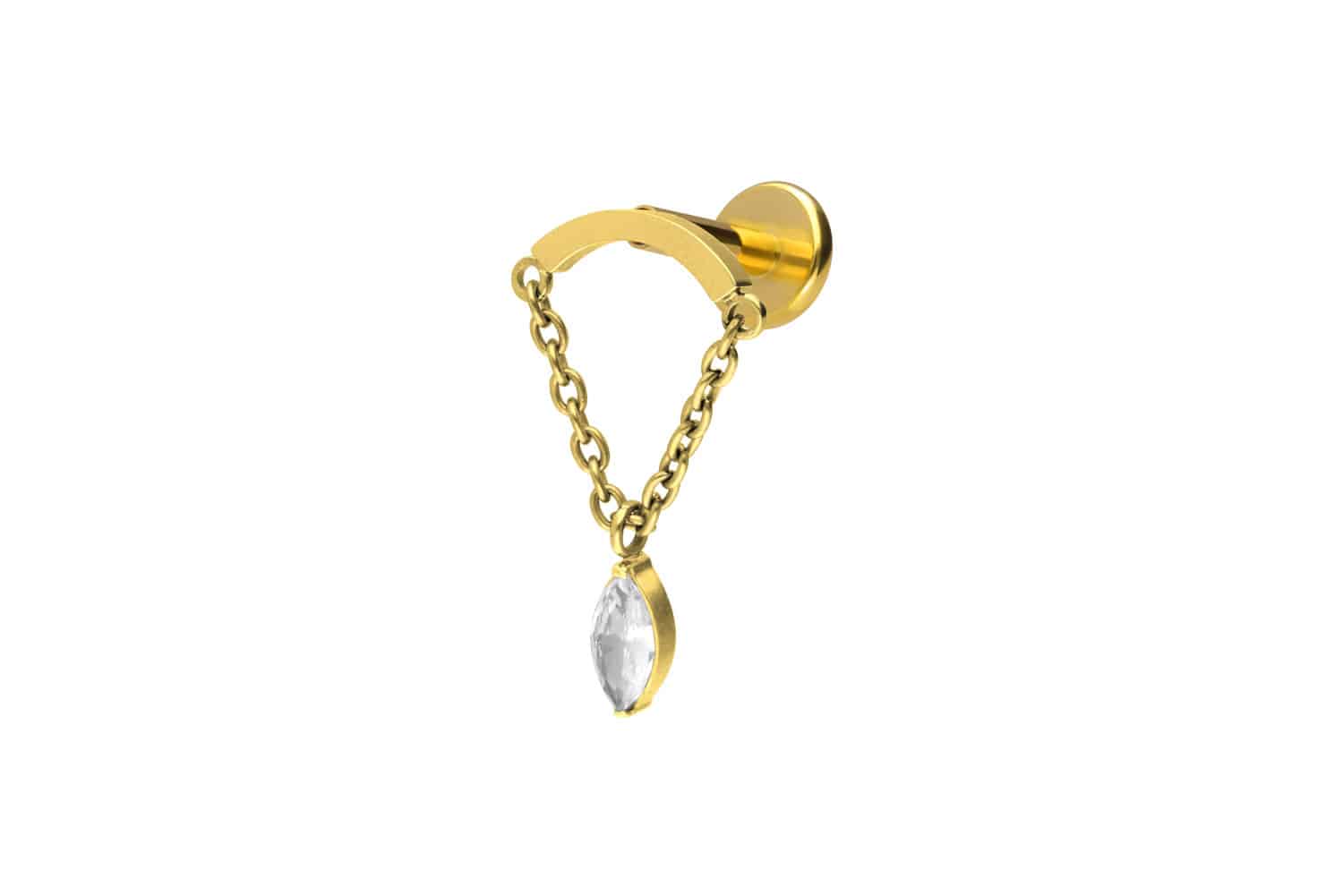 Titan Labret Piercing mit Innengewinde BOGEN + KETTE + KRISTALLTROPFEN